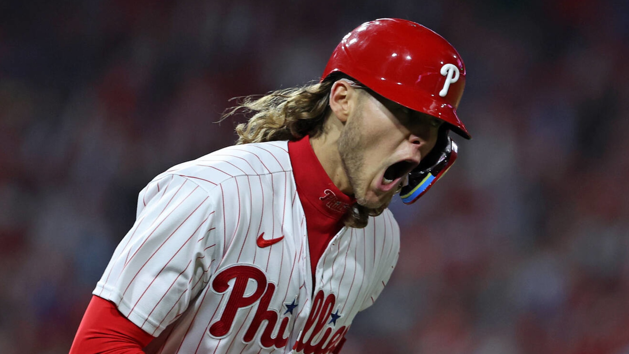 Alec Bohm of the Philadelphia Phillies warms up prior to a game