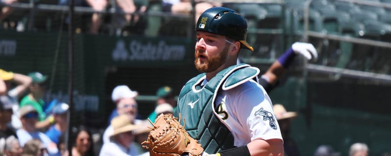 Watch: A's catcher gives fans fun sendoff following ejection