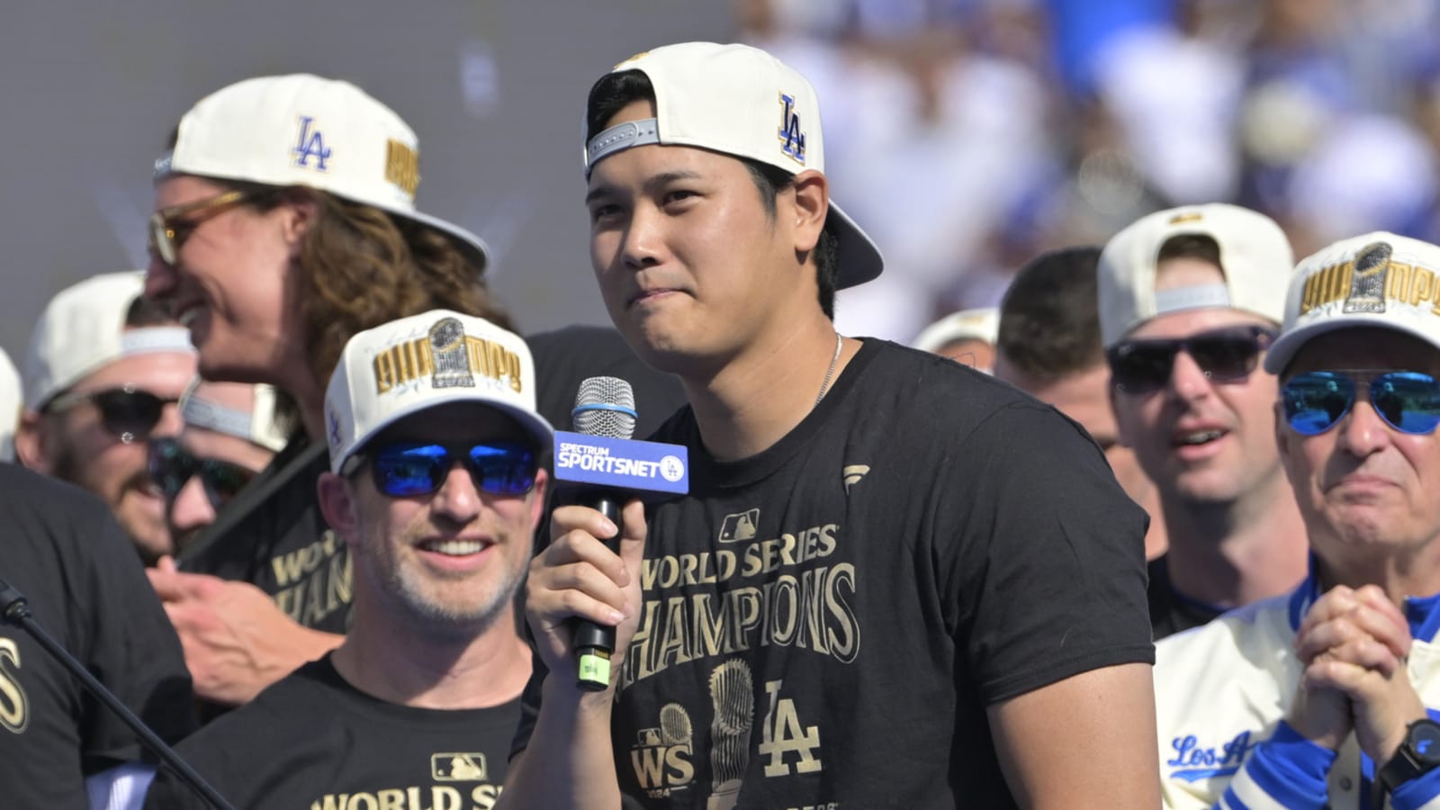 Watch: Shohei Ohtani sends message to fans at Dodgers’ World Series parade