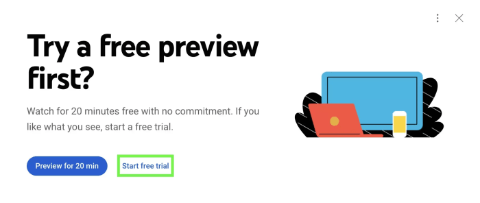 YouTube Free Trial Preview Mode Or Continue To Free Trial Capture With Green Box Around "Start Free Trial" CTA