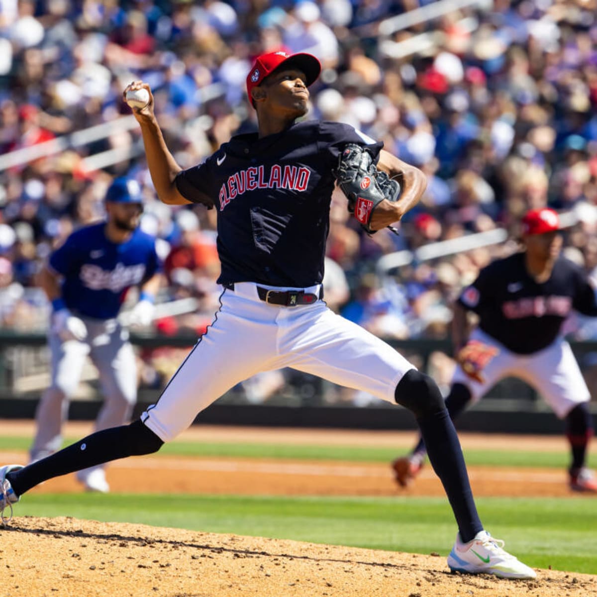 Starting pitcher Triston McKenzie of the Cleveland Guardians delivers