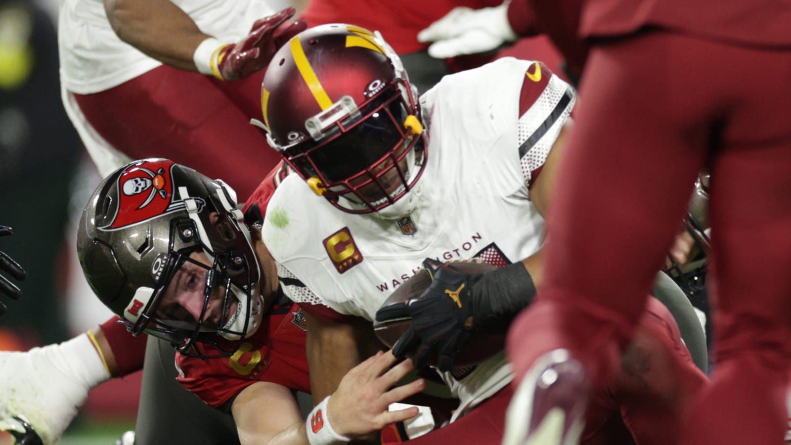 Watch: Baker Mayfield commits a costly fumble vs. Commanders