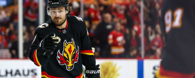 Flames’ Rasmus Andersson skates as Sweden’s seventh defender at Tuesday’s practice