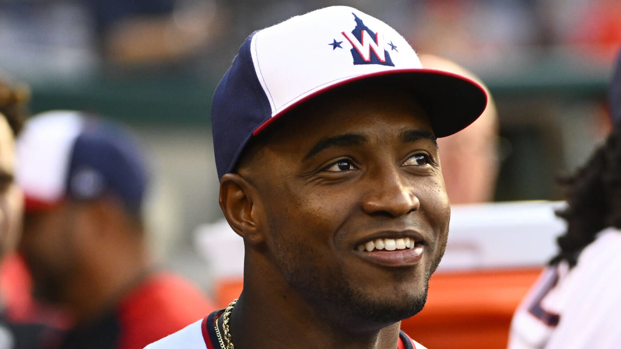 Washington Nationals' Victor Robles walks in the dugout after