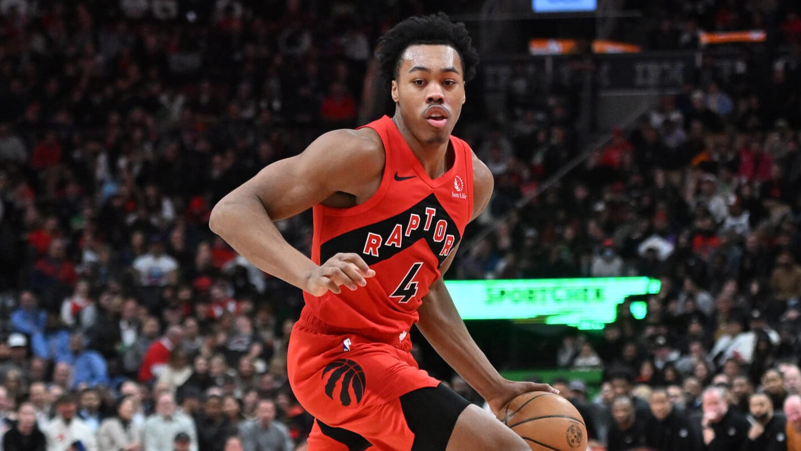 Watch: Scottie Barnes taunts Mikal Bridges after three-pointer