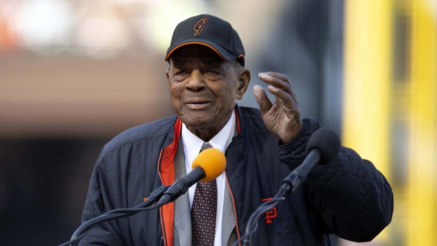 Willie Mays reacts to his added hits