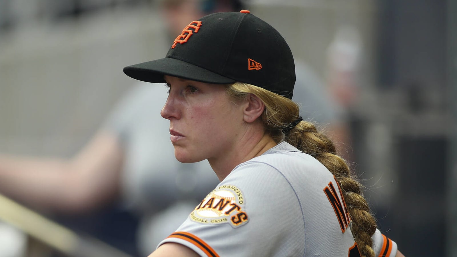 San Francisco Giants assistant coach Alyssa Nakken, the first full-time  female coach in Major League Baseball history, during the Giants'…