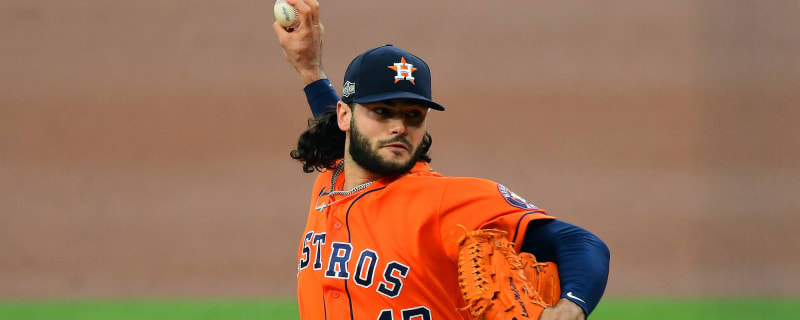 Houston Astros pitcher Lance McCullers Jr. waits to talk with the media  Saturday, June 17, 2023, in Houston. McCullers Jr. had surgery on his  pitching arm earlier this week and looks to