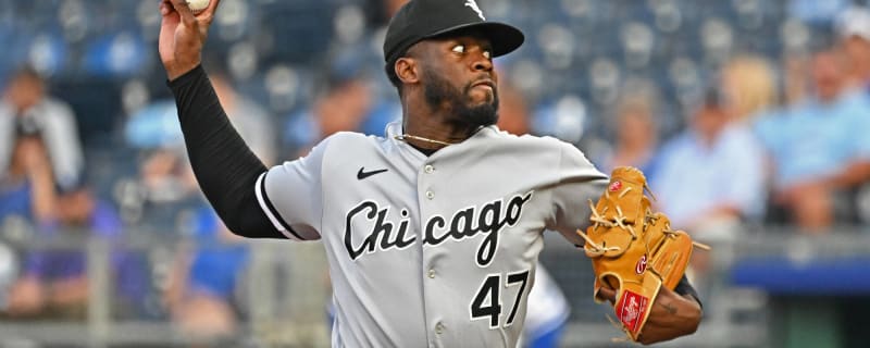 A tattoo is seen on Chicago White Sox Yoan Moncada's neck during