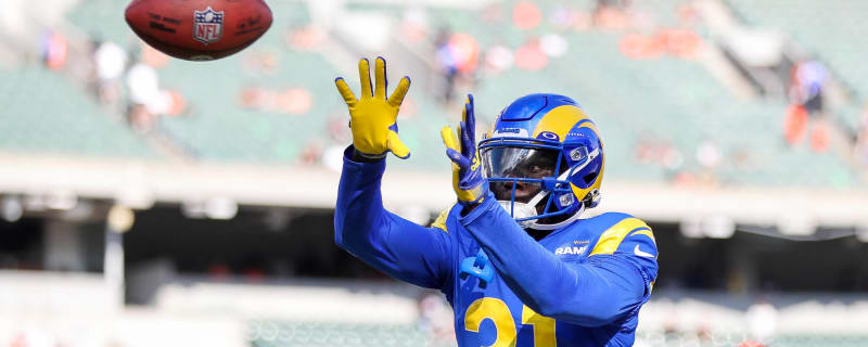 Los Angeles Rams cornerback Cobie Durant celebrates a sack during