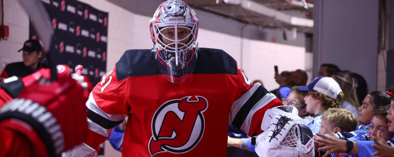 Vitek Vanecek of the New Jersey Devils walks out the locker room