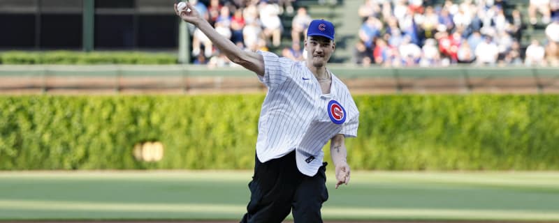 Former Purdue star Zach Edey misses badly on ceremonial first pitch at Chicago Cubs game