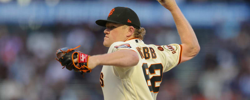 San Francisco Giants' Game 5 starter Logan Webb drinks a