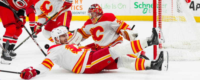 Chilling Scene for Calgary Flames Defenseman Kevin Bahl as He Blocks Shot With His Head On the Ice