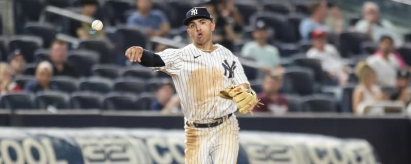 TAMPA, FL - MARCH 16: New York Yankees infielder Isiah Kiner-Falefa (12) at  bat during the Yankees spring training workout on March 16, 2022, at  Steinbrenner Field in Tampa, FL. (Photo by