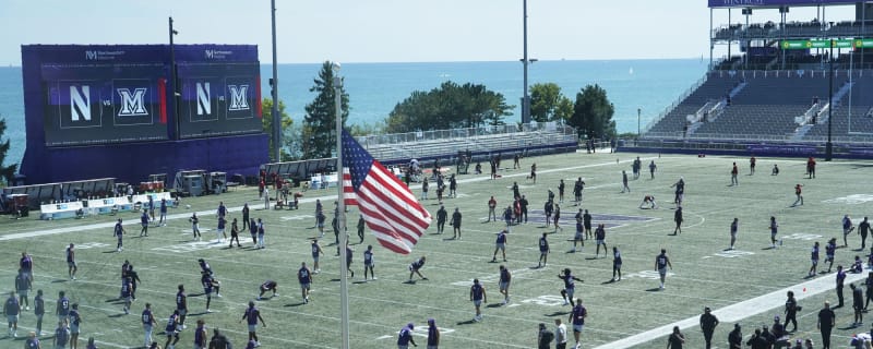 Northwestern playing at temporary stadium with amazing view