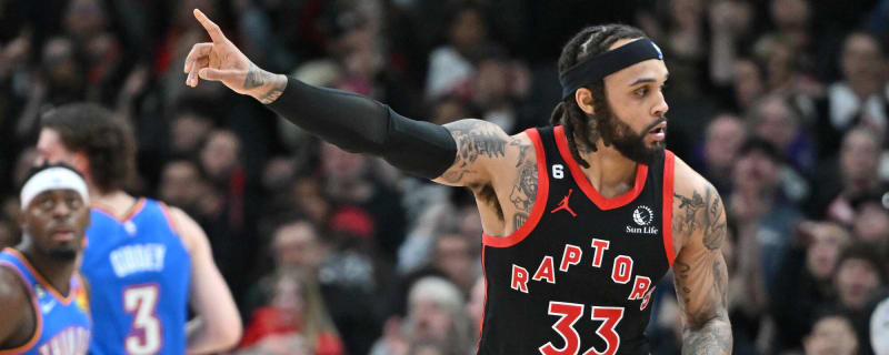 A detailed view of the tattoo on the arm of Toronto Raptors guard