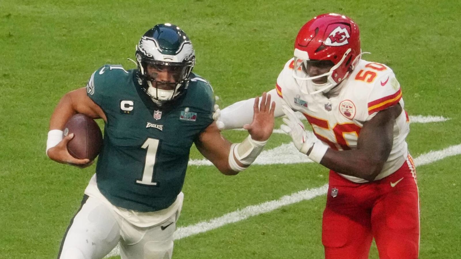 Philadelphia Eagles Jason Kelce and Jalen Hurts LVII Super Bowl