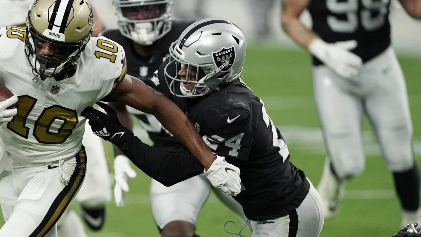 Watch: Raiders' Johnathan Abram injured after running into camera