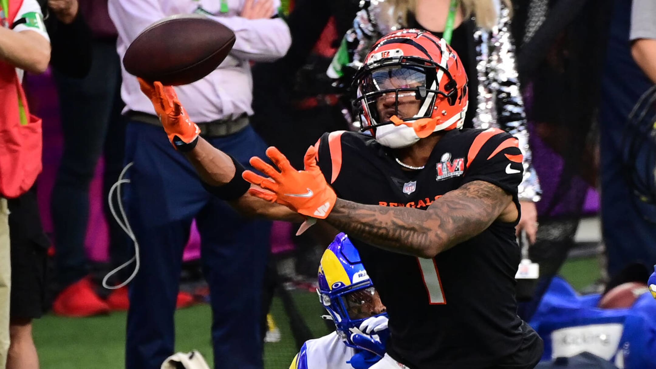 Ja'Marr Chase Cincinnati Bengals Unsigned Catching A Pass in White Alternate Jersey Photograph