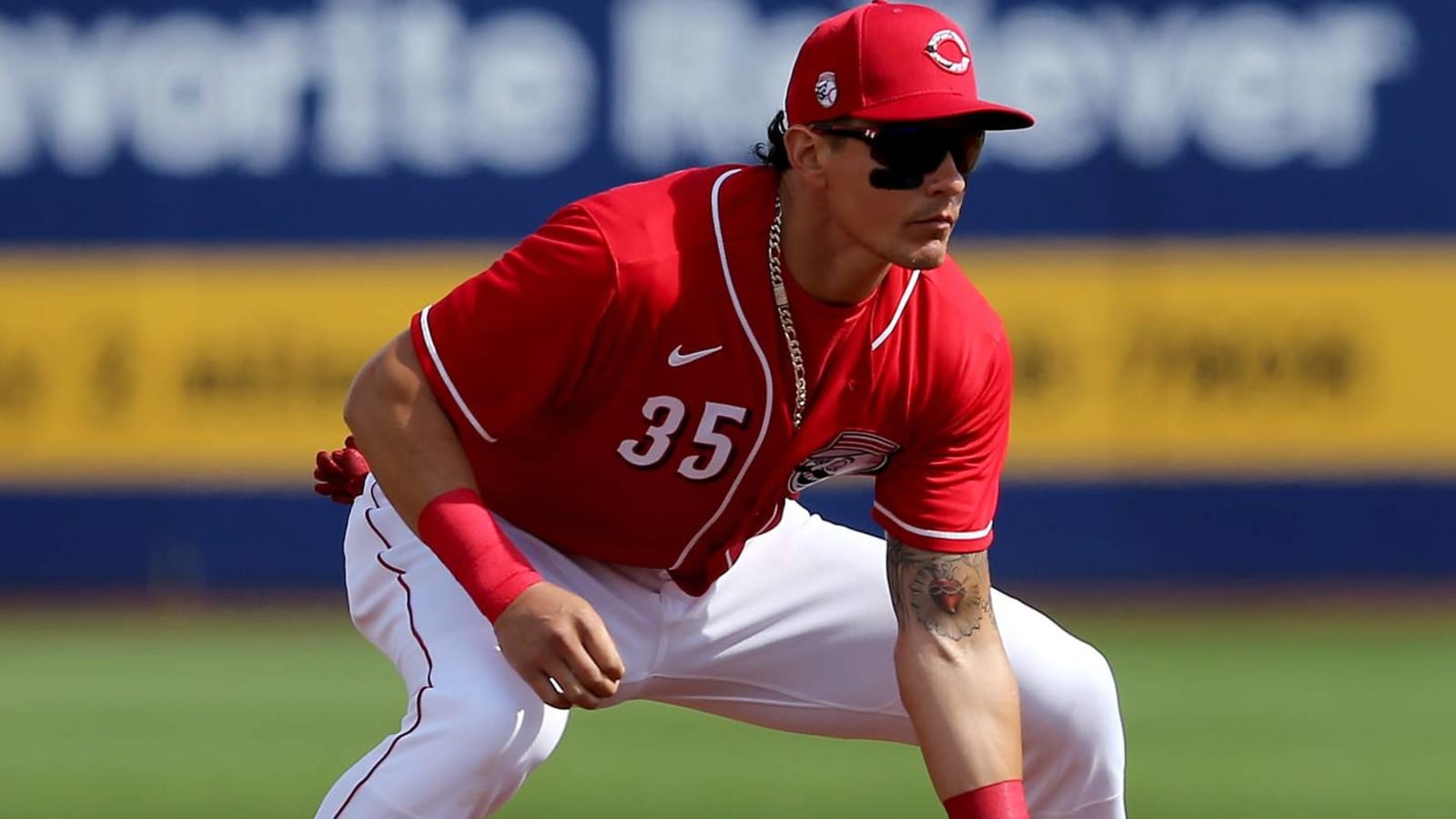 Reds throwbacks: Derek Dietrich wears eye black mustache - Sports  Illustrated