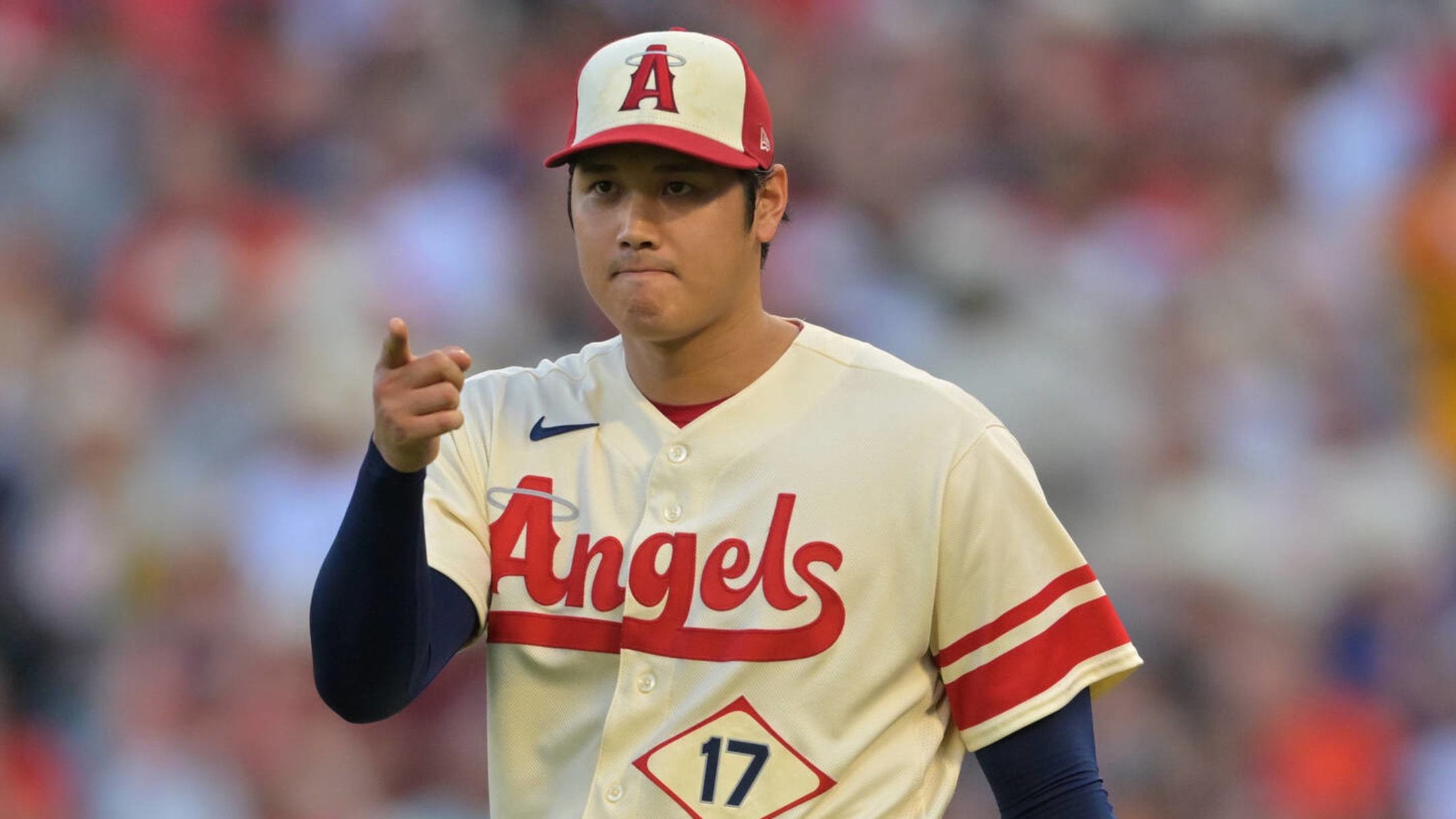 Los Angeles Angels pitcher, Shohei Ohtani wears a Ducks jersey