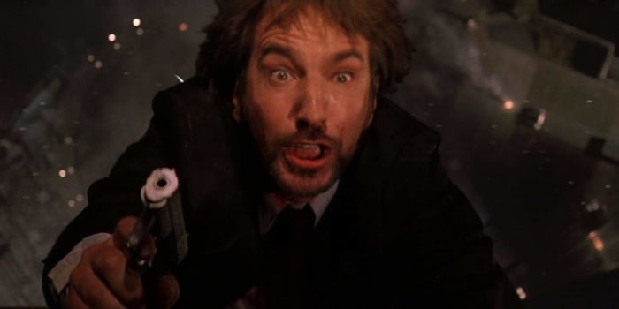 Alan Rickman's fall at the end of the film was a genuine surprise
