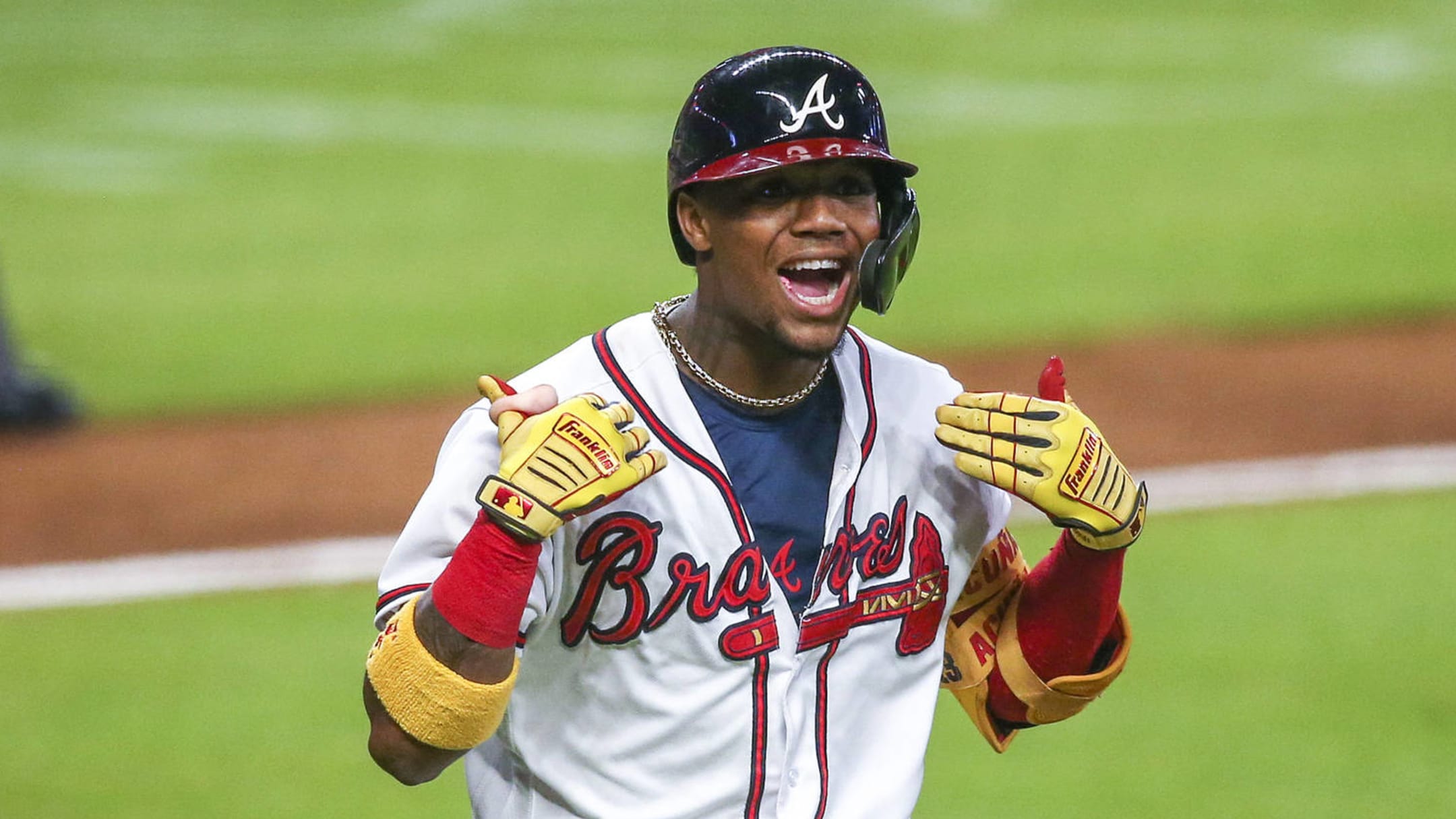 Braves' Ronald Acuña Jr. hit on the left elbow by a pitch, leaves game;  X-rays negative - ABC News