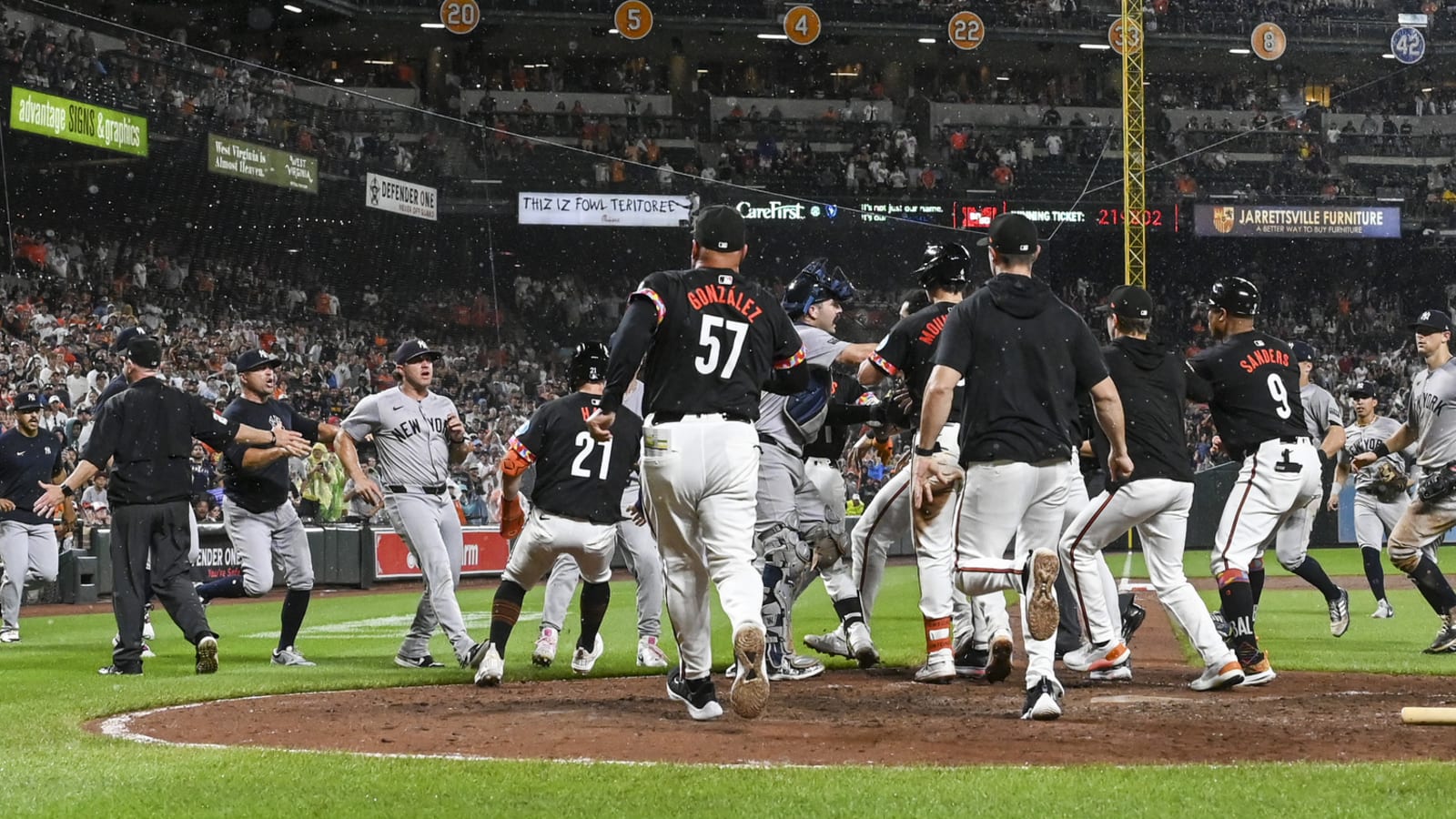 Watch: Benches clear in Yankees-Orioles game after HBP