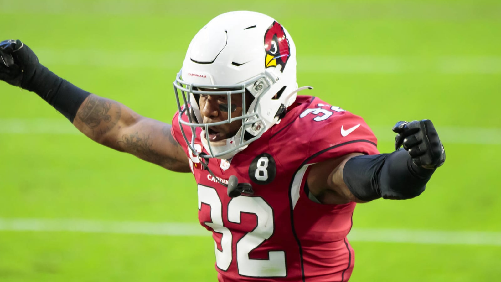 November 21, 2021: Arizona Cardinals safety Budda Baker (3) looks at his  opponents during warm up before a game between the Arizona Cardinals and  Seattle Seahawks at Lumen Field in Seattle, WA.