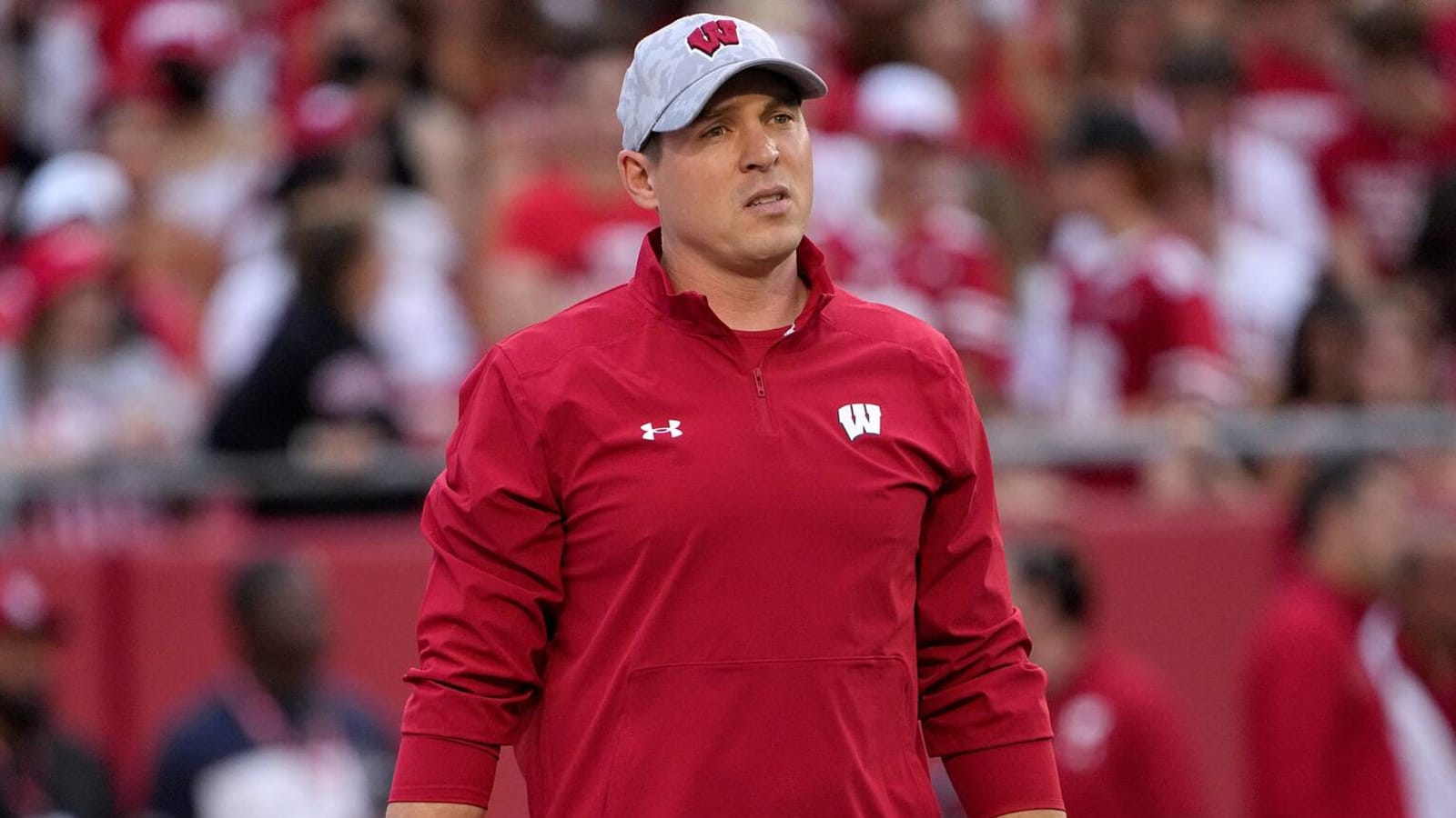 Wisconsin's Leonhard reacts to being named interim HC