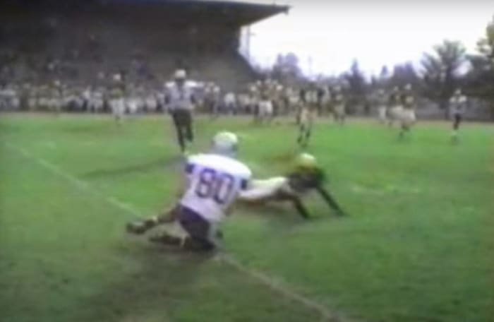 Chris Moore goes through the legs twice