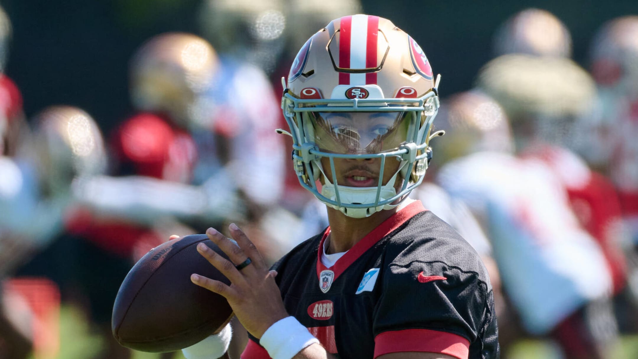 49ers' Trey Lance reacts to losing first-string reps to Brock