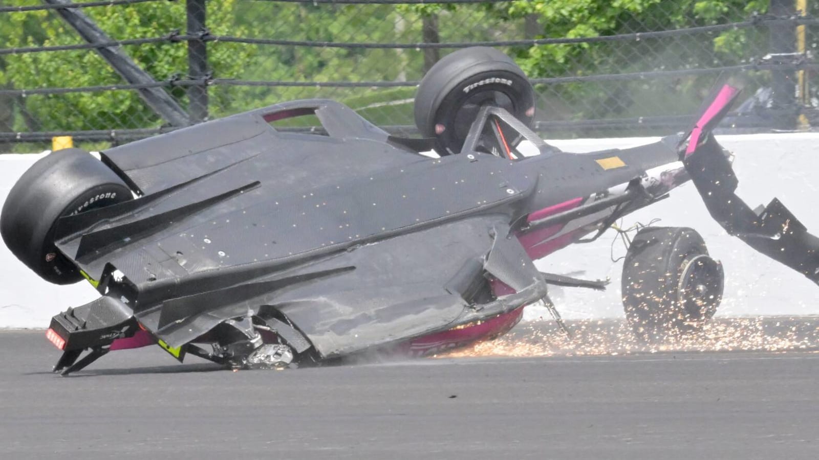 Tire goes flying over grandstand after crash at Indy 500