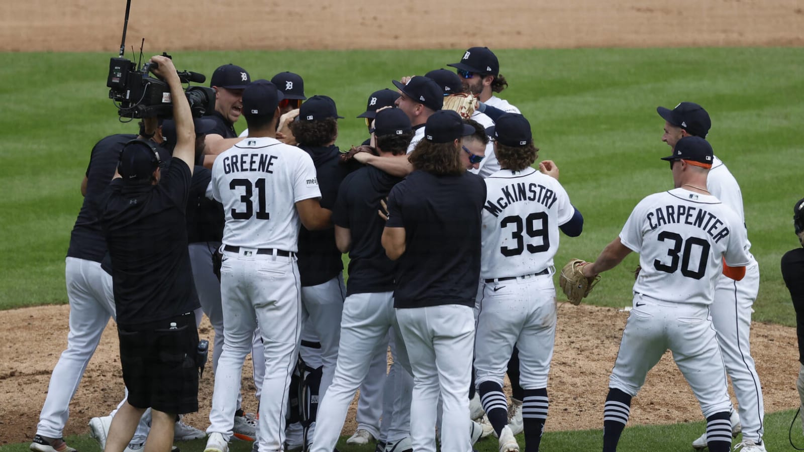 Tigers starter Matt Manning reacts to being pulled from no-hitter