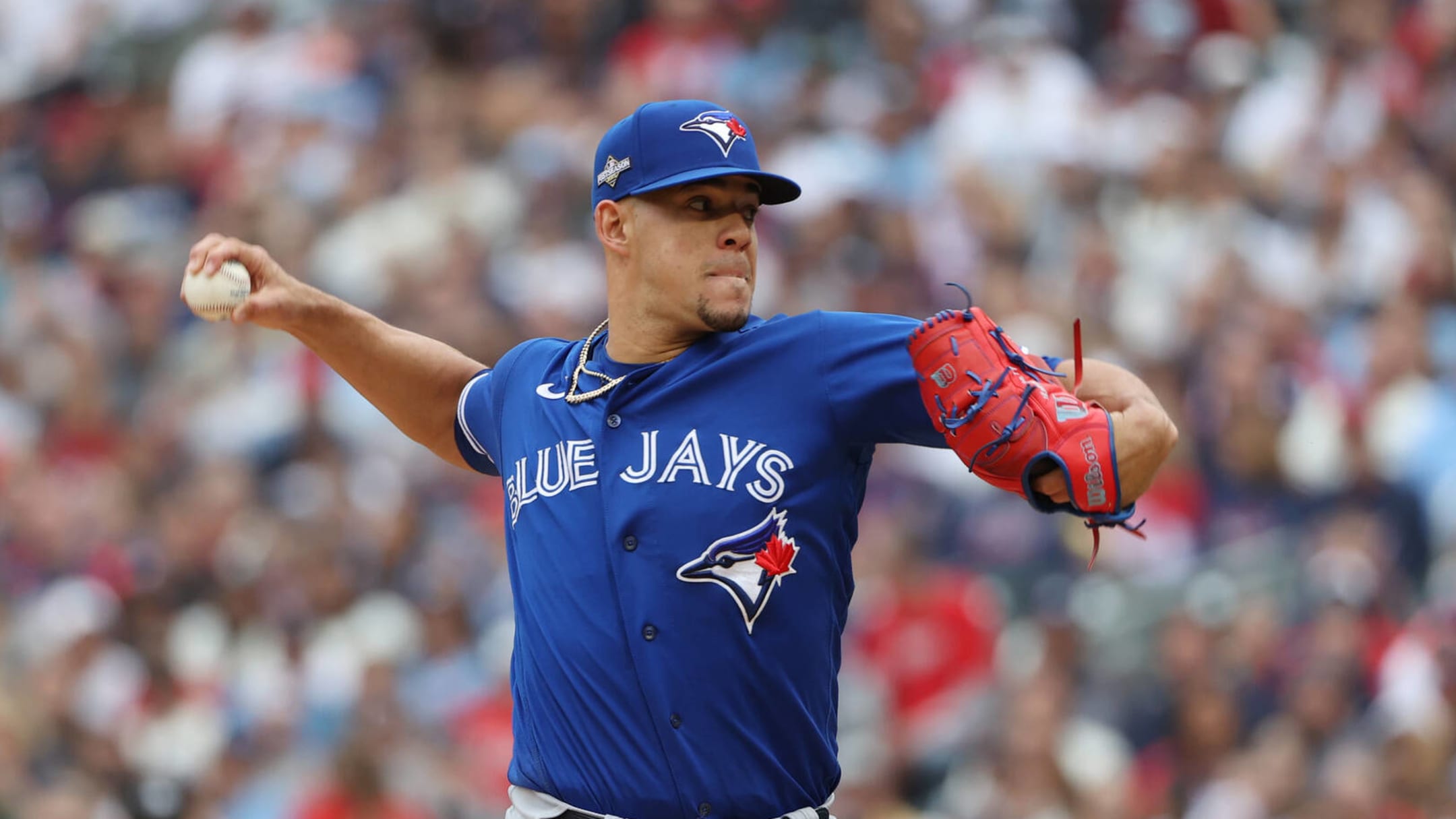 Toronto Blue Jays pitcher Jose Berrios (17) reacts against the New