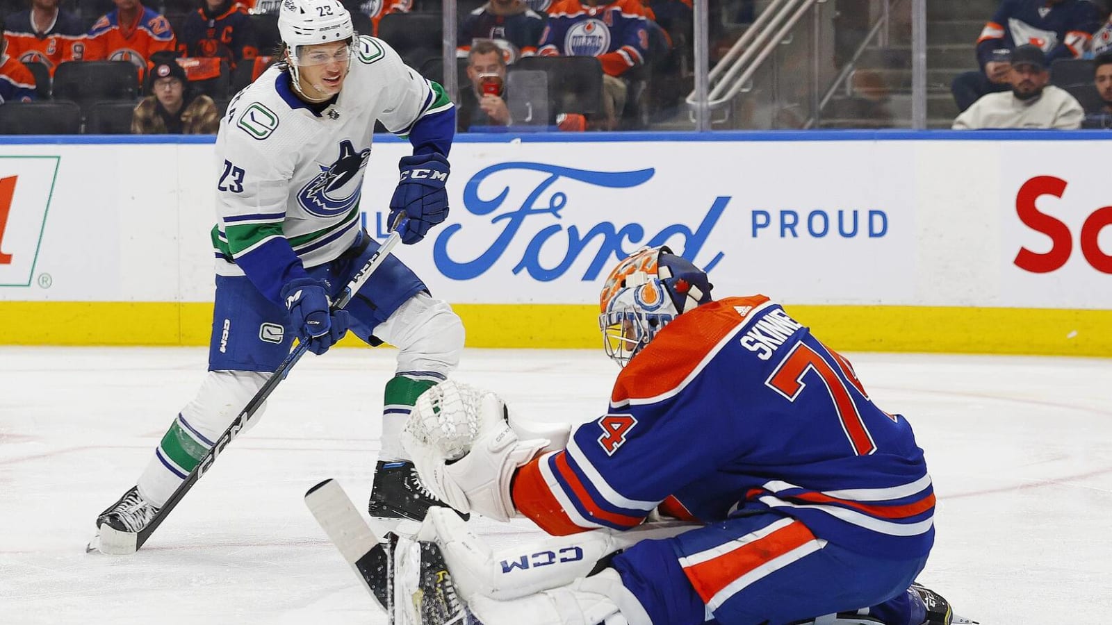 Scenes from morning skate: Canucks stick with winning lineup and Skinner starts for Oilers in Game 6