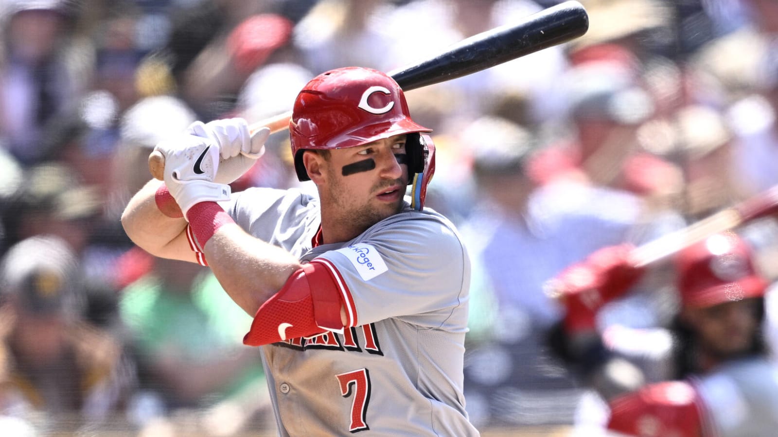 Spencer Steer hit a foul ball directly to one unlikely fan