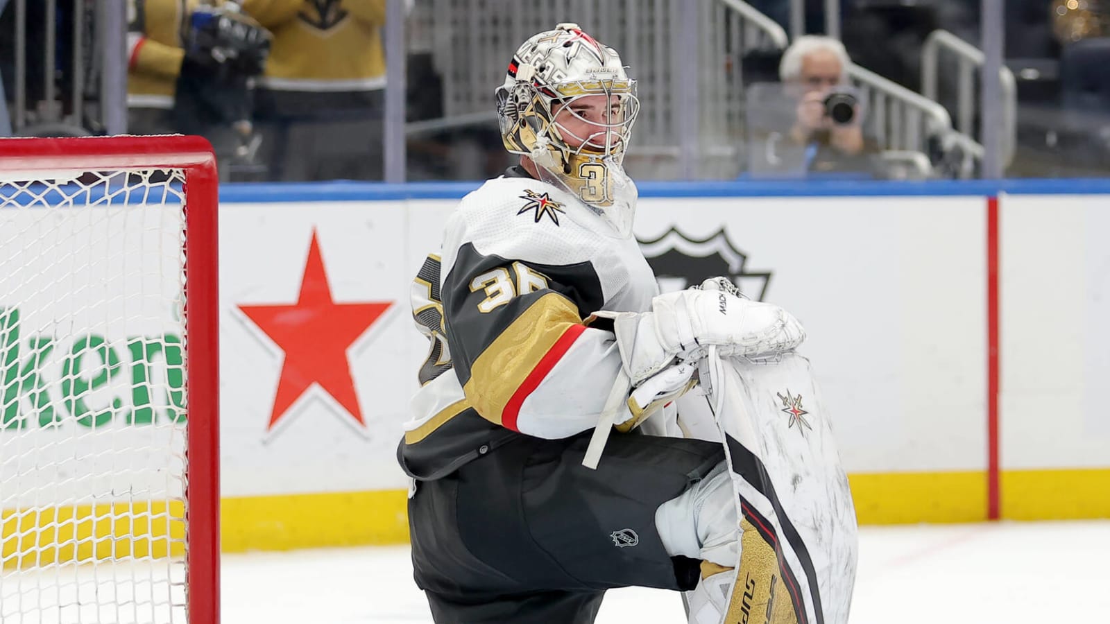 Knights goalie Logan Thompson injured again in win over Flames