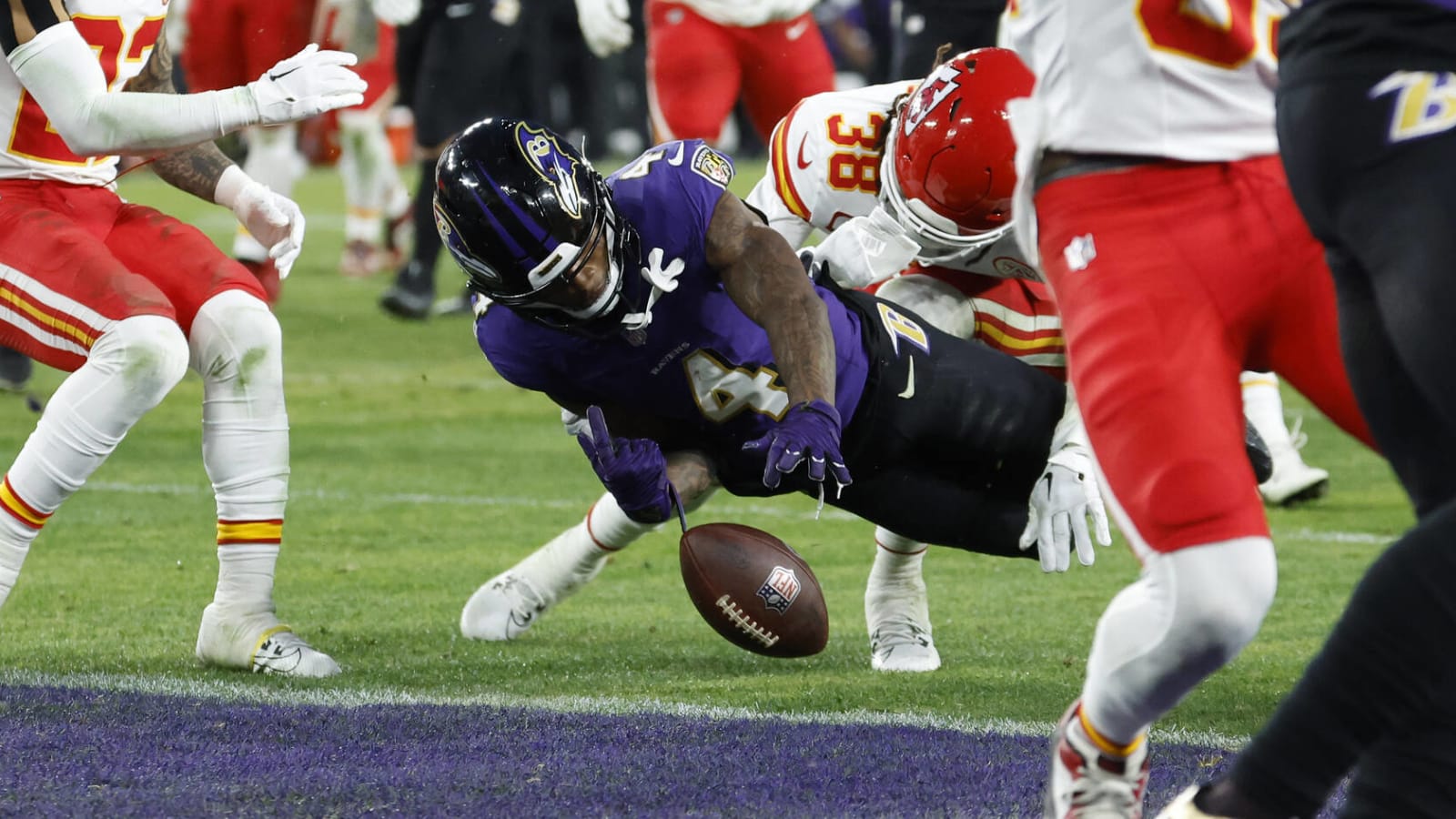 Watch: Ravens' Zay Flowers fumbles at Chiefs 1-yard line
