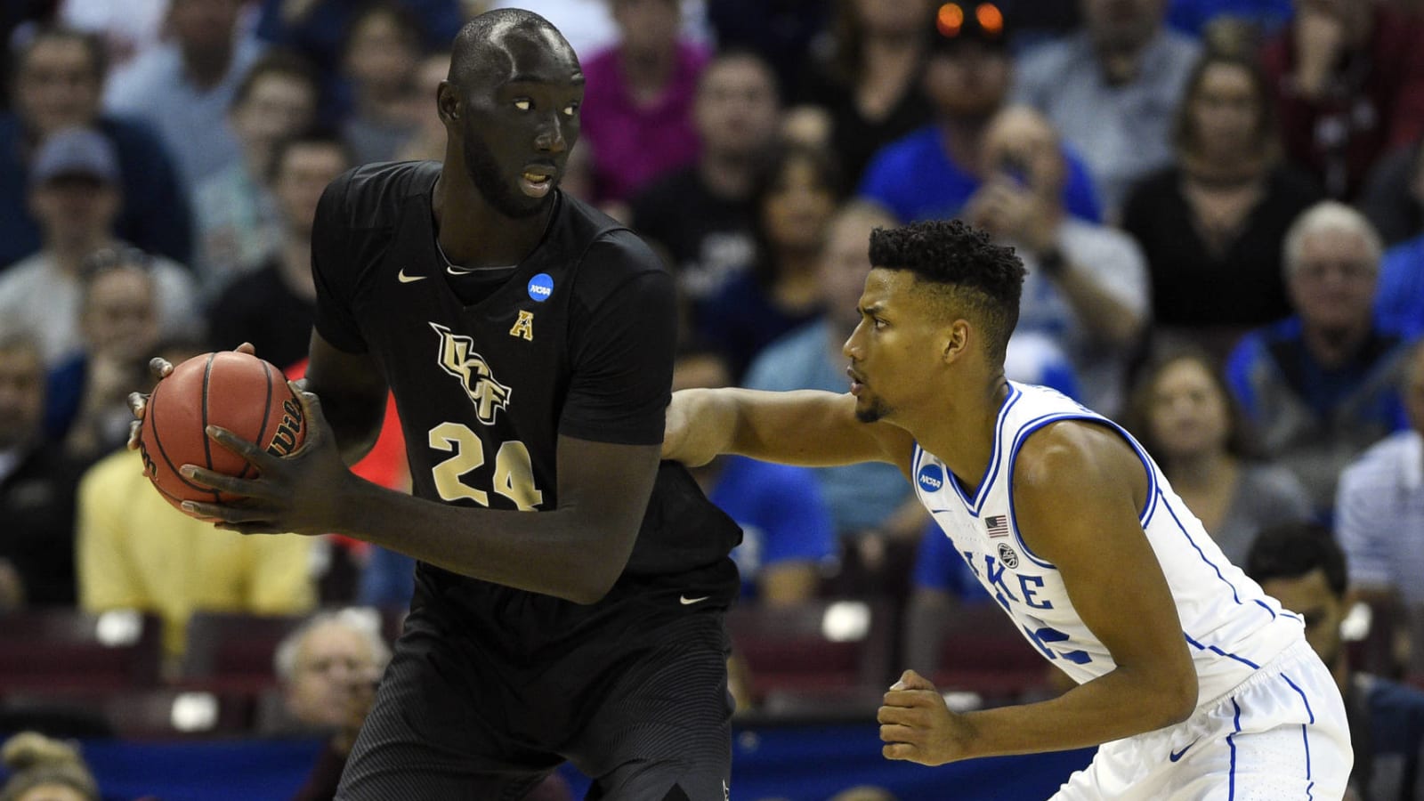 Watch: Tacko Fall is rejected by Duke's Javin DeLaurier