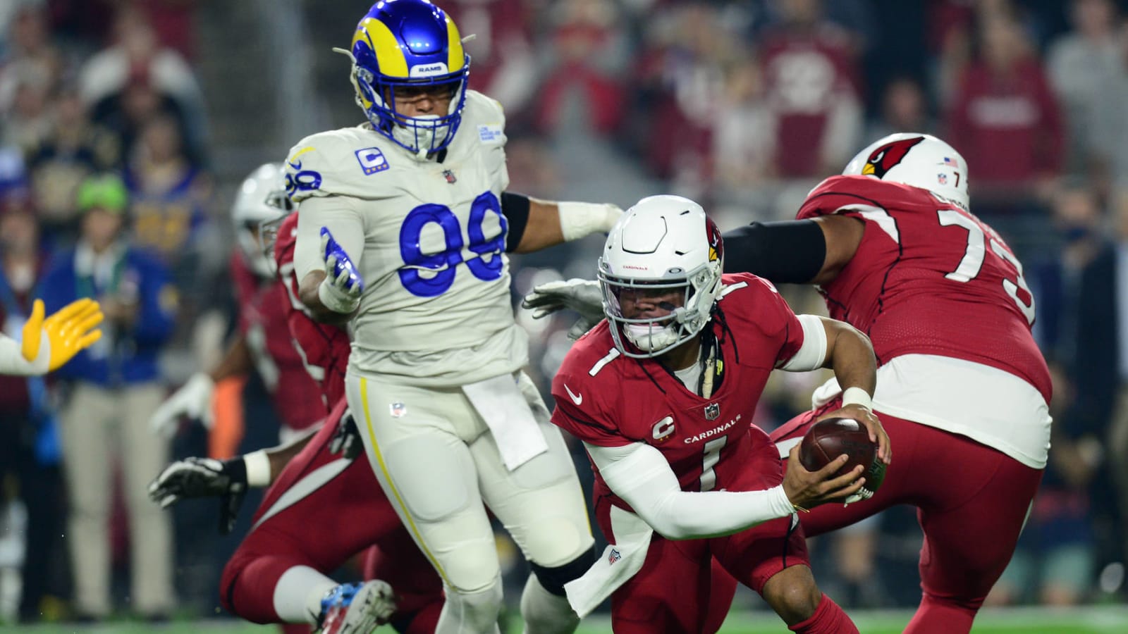 Aaron Donald bulldozes Cardinals lineman for sack on first play