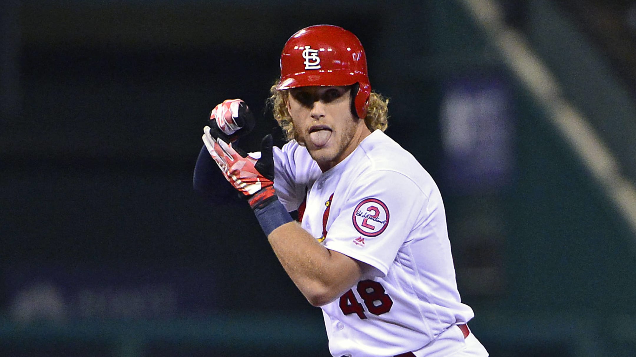 St. Louis Cardinals outfielder Harrison Bader (48) reacts during