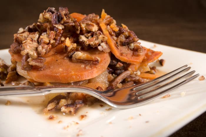 Sweet potatoes, apples and pecans