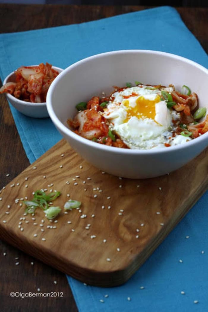 Oatmeal with Kimchi and Fried Egg