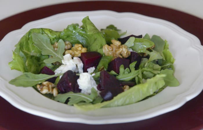 Beet, blue cheese and walnut salad