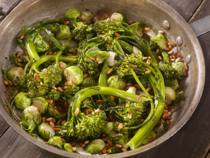 Roasted broccolini and Brussels sprouts