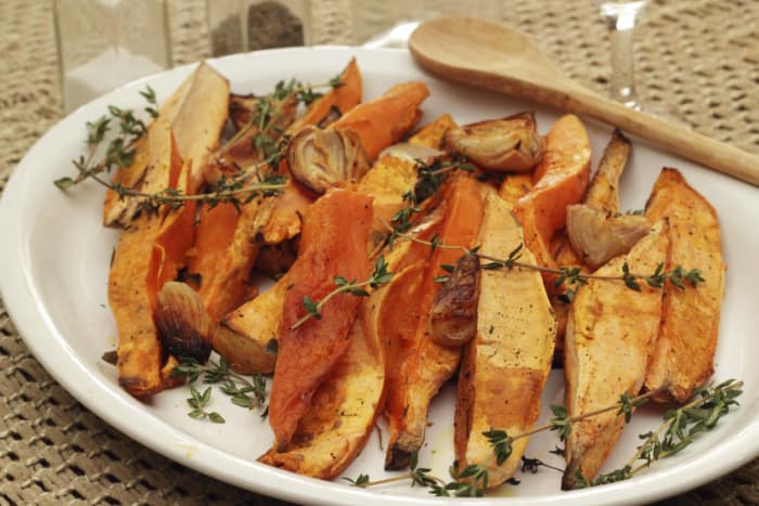 Sweet potatoes and shallots