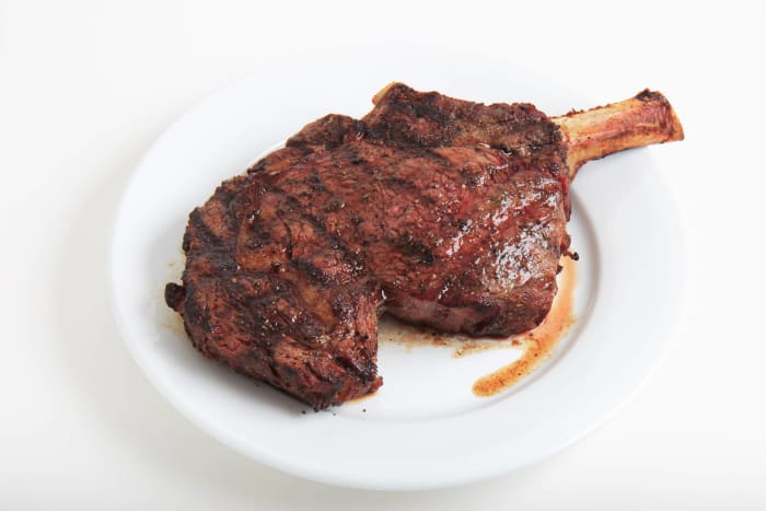 Cowboy rubbed rib eye with chocolate stout pan sauce