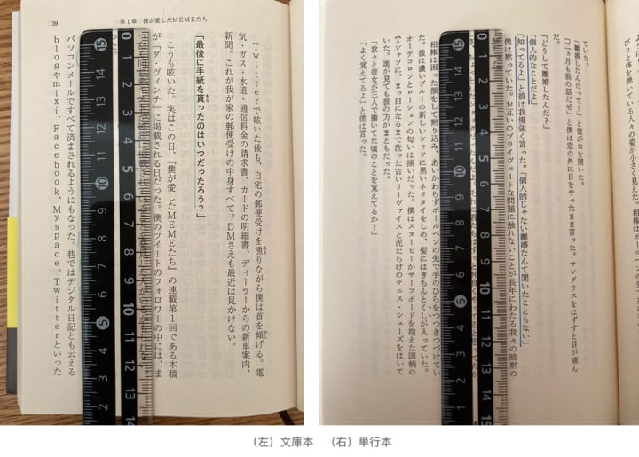 縦書き文庫本、単行本に定規で線を引く場合